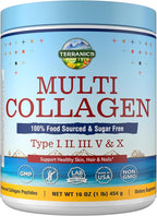 Terranics Multi Collagen Peptides Powder, Type I II III V X Hydrolyzed Collagen for Women+Men, Collagen Supplements, Fast Dissolve, Unflavored Colageno, No Sugar, Keto, 16oz