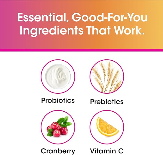 vH Essentials Probiotic Gummies with Prebiotics & Cranberry, Concentrated Extract for Urinary Tract Health, Supports Vaginal Microflora Balance for a Healthy Feminine Tract, 60 Count