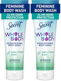 Secret Feminine Wash, 24 HR Deodorizing Feminine Body Wash for Women, Removes 6x Causes of Odor, PH Balanced, Safe to Use Everywhere, Light & Fresh, 8.0 oz, (Pack of 2)