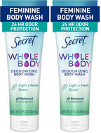 Secret Feminine Wash, 24 HR Deodorizing Feminine Body Wash for Women, Removes 6x Causes of Odor, PH Balanced, Safe to Use Everywhere, Light & Fresh, 8.0 oz, (Pack of 2)