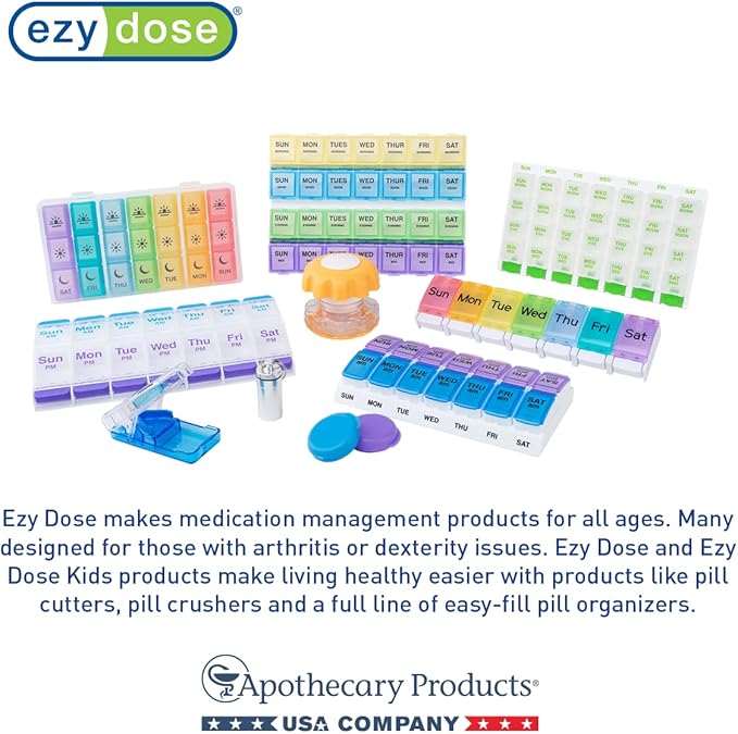 EZY DOSE Weekly (7-Day) Daily Individual AM/PM Pill Organizer with Case, Portable Medication Dispenser, Travel-Friendly Durable Pill Container, 2X Day Compartments for Vitamins and Supplements, Pink