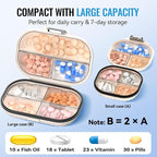 Travel Pill Organizer, 2 Pack Portable Pill Box 7 Day Small Pill Case Moisture Proof Daily Medicine Vitamin Container for Vitamins, Supplements Medication Tracker Travel Essentials (Small+ Large)