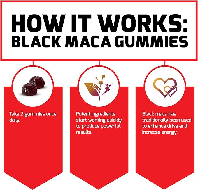 Force Factor Black Maca Gummies, 2-Pack, Black Maca Root to Enhance Male Vitality, Increase Energy & Strength, with BioPerine for Superior Absorption, Delicious Passion Berry Flavor, 120 Gummies
