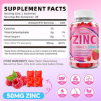 Zinc Picolinate Gummies 50mg for Kids & Adults, Chewable Zinc Supplements for Women & Men Supports Immune System & Cellular Health & Antioxidant, Vegan/Sugar-Free, Raspberry Flavor 60 Count
