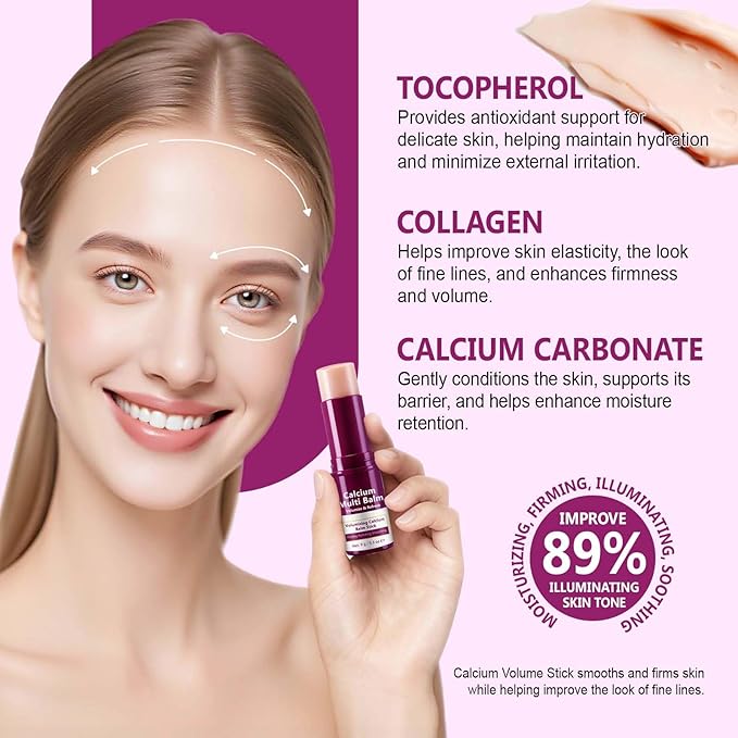Calcium Enriched Multi Balm Stick, Collagen Moisturizing Stick, Nourishing Calcium Volume Multi-Purpose Balm, Skin Care All In One for Face, Eyes, Neck, Hydrating & Firming For All Skin Type 9g (1)