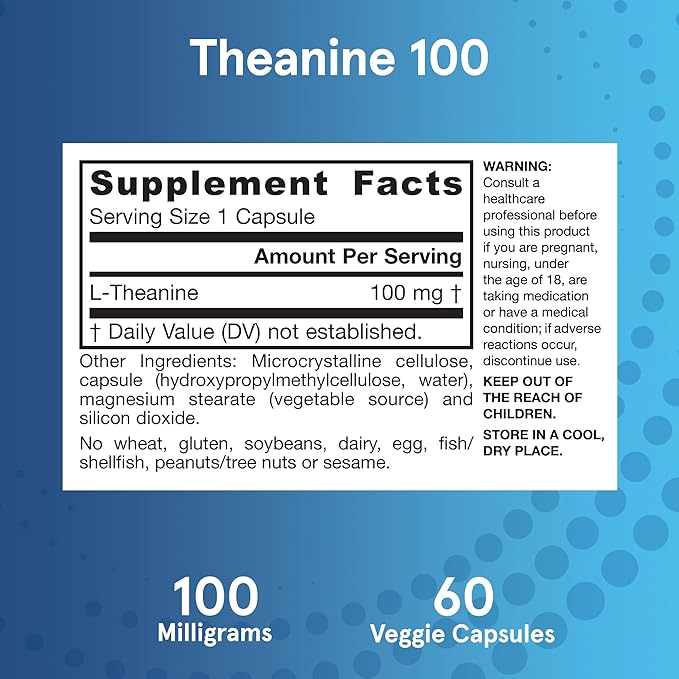 Jarrow Formulas® Regular Strength Theanine 100 mg,Dietary Supplement,60 Capsules,60 Day Supply,(Pack of 2)