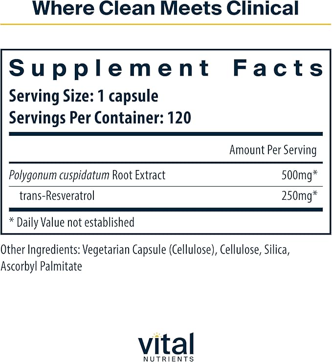 Vital Nutrients Resveratrol - Ultra High Potency Antioxidant - Trans Resveratrol for Cardiovascular and Cell Health Support* - Vegan Supplement - Gluten, Dairy and Soy Free - Non-GMO - 120 Capsules