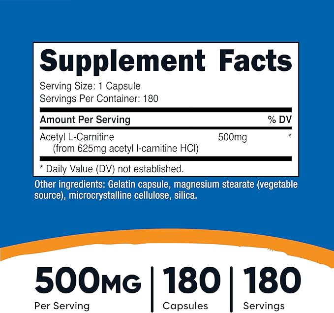 Nutricost Acetyl L-Carnitine (ALCAR) 500mg, 180 Capsules, 180 Servings - Non-GMO and Gluten Free, 1 Capsule per Serving (Pack of 2)