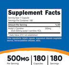 Nutricost Acetyl L-Carnitine (ALCAR) 500mg, 180 Capsules, 180 Servings - Non-GMO and Gluten Free, 1 Capsule per Serving (Pack of 2)