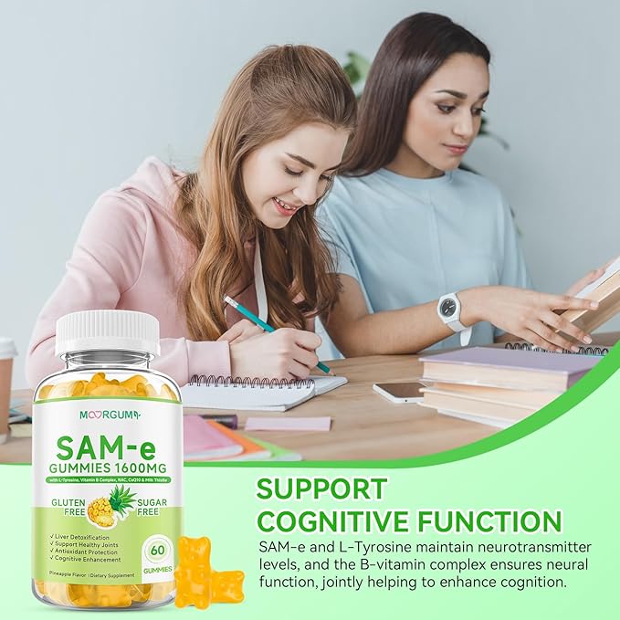 SAM-e L-Tyrosine Gummies with NAC, CoQ10 & Vitamin B Complex, 1600mg SAM-e, 1500mg L-Tyrosine Supplement for Energy, Cellular Antioxidant Support, Emotional Well-Being Support, 120 Count