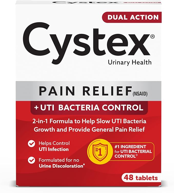 Cystex Dual-Action UTI Pain Relief & Prevention Tablets - 2-in-1 Formula Relieves Burning, Urgency, & Discomfort While Slowing Bacterial Growth - Non-Staining, Fast-Acting - 48-Count