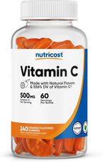 Nutricost Vitamin C Gummies (500mg) 240 Gummies - Made with Natural Flavors & 556% DV of Vitamin C, Vegan, GMO-Free, Gluten-Free, 60 Servings