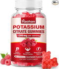 Potassium Citrate Gummies 1200mg - Chewable Supplement to Support Muscle Health & Relieve Leg Cramps for Men & Women. Vegan, Gluten-Free, Sugar-Free, Raspberry Flavor, 60 Count