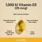 NatureWise Vitamin D3 1000iu (25 mcg) 90-Day Supply for Immune Support, Healthy Muscle Function, and Bone Health - Non-GMO, Gluten Free in Organic Extra Virgin Olive Oil, (Mini Softgel), 90 Count