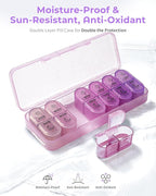 Pillex Pill Organizer, Am & Pm Pill Organizer 7 Days, Weekly Pill Case 2 Times a Day, Cute Pill Box 7 Day, Medicine Organizer for Travel, Vitamins, Fish Oils, Supplements (Gradient Pink-Purple)