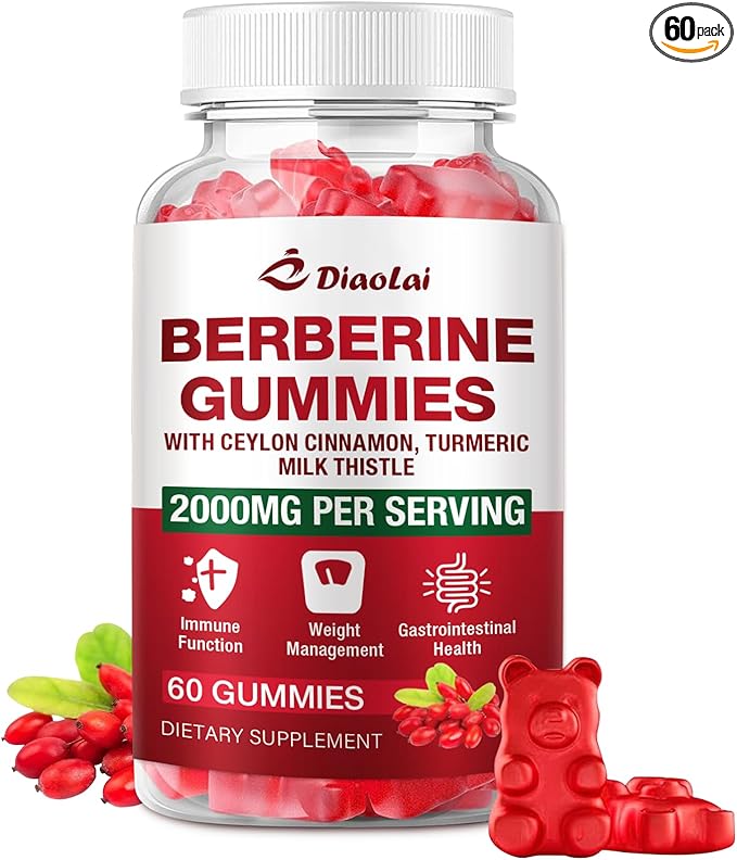 Berberine Gummies 2000mg - Natural Organic Berberine HCL Supplement - Vegan, Non-GMO, Gluten-Free - Delicious Raspberry Flavor - 60 Count