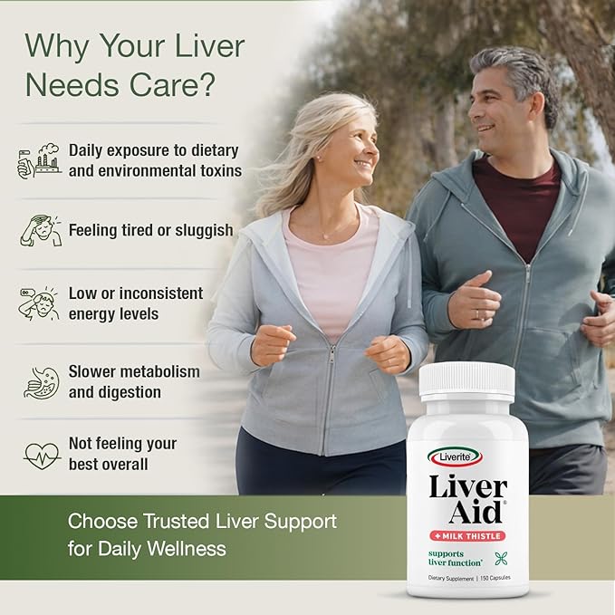 LIVERITE Liver Aid with Milk Thistle 150 Capsules, Supports Healthy Liver Function, Cleansing, Energy & Daily Wellness