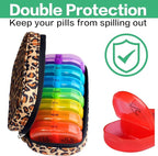 Serfeymi Weekly Travel Pill Organizer 2 Times A Day AM PM Upgraded Rainbow Pill Box 7 Day with Portable Zipper Canvas Pill Case, Medicine Organizer for Pills, Vitamins, Fish Oils - Brown 01