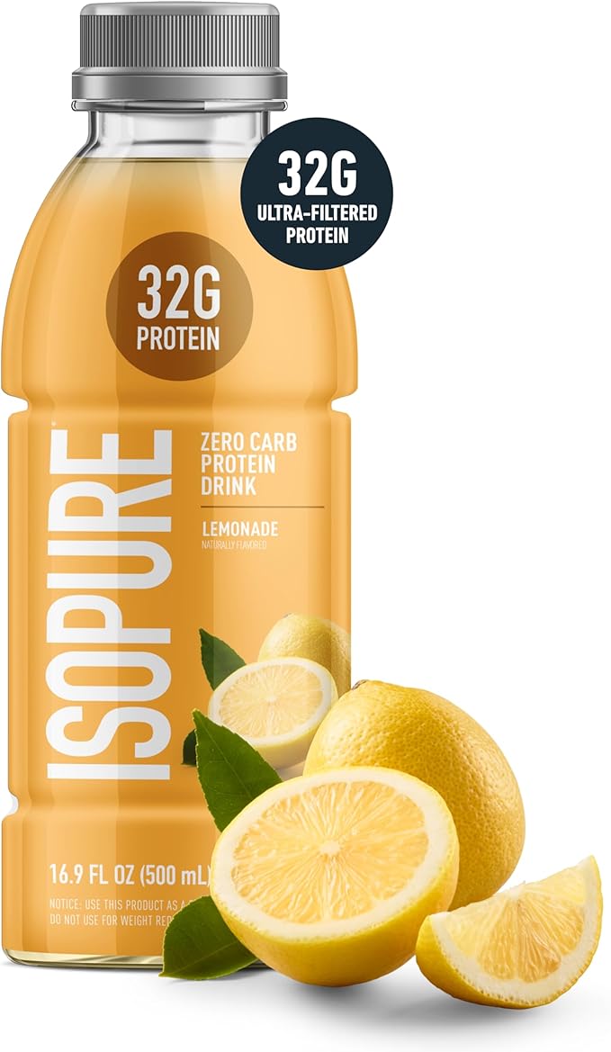 Isopure Zero Carb 32g Clear Protein Ready-to-Drink, Whey Protein Isolate, Lemonade, 12 Pack (Packaging May Vary)