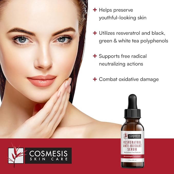 Resveratrol Anti-Oxidant Serum - Combat Aging with Antioxidants from Tea Polyphenols & Resveratrol - 1 fl oz - Cosmesis