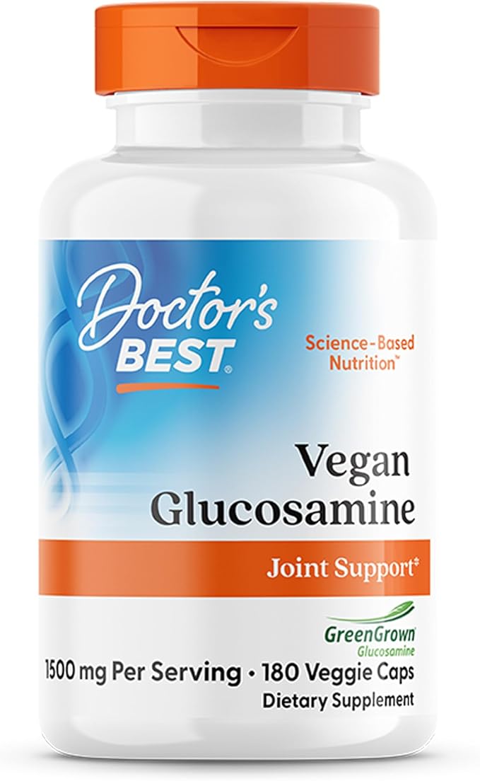 Doctor's Best Vegan Glucosamine Supplement for Men & Women - Glucosamine 1500mg Per 2 Capsules, Joint Health Support for Adults, Gluten Free, Non GMO, Vegetarian/Vegan - 180 Veg Caps