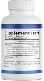1000mg Magnesium Complex Capsules, 8-in-1 Magnesium Glycinate, Citrate, Malate, Taurate, Oxide, Carbonate, Aspartate, Orotate - 240 Capsules
