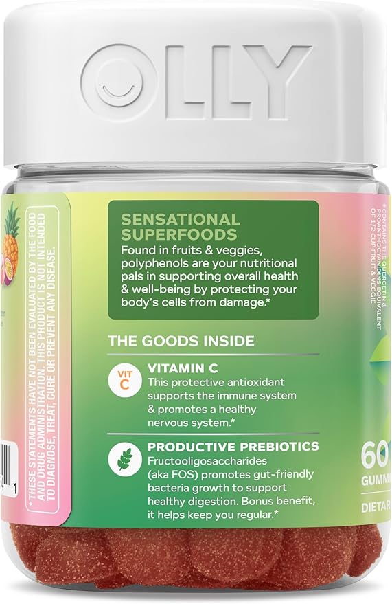 OLLY Supergood Superfoods Gummies, Supports Immune & Digestive Health,* 15 Superfoods, Prebiotics, Vitamin C, Tropical Bliss Flavor, 20 Day Supply - 60 Count