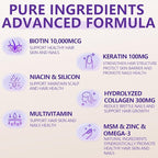 Hair Growth Multivitamins Gummies Sugar Free Biotin Gummies 10000mcg with Collagen, Keratin, Silicon, MSM & Omega-3 Vegan Hair Growth Supplement for Women - 120 Gummies - 60 Servings