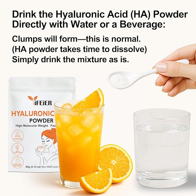 Pure Hyaluronic Acid Powder | Food Grade Hyaluronic Acid Supplements | 60g(2.12oz) | HMW LMW High Molecular Weight Hyaluronic Acid Powder| Skin Hydration and Joint Lubrication