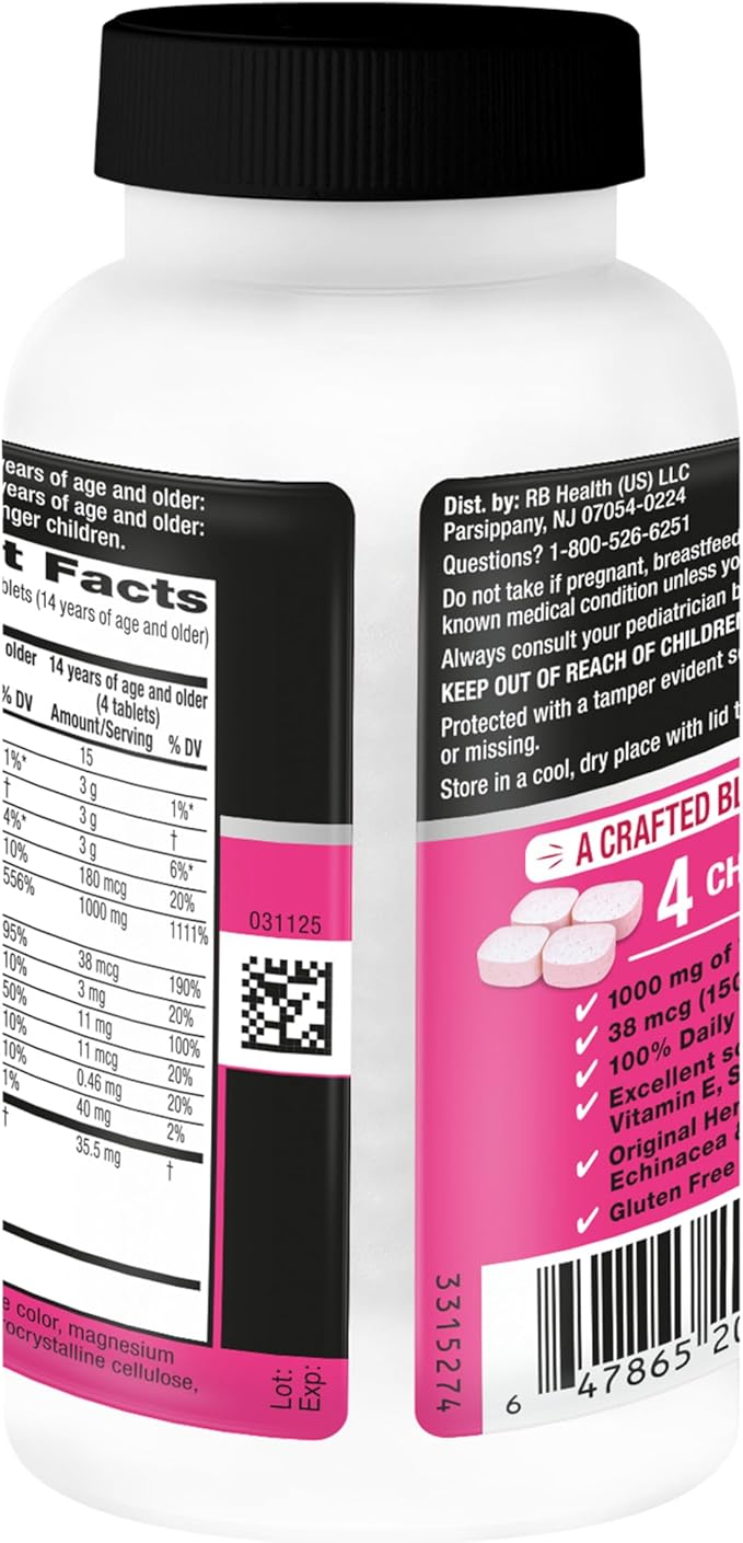 Airborne Vitamin C 1000mg (per Serving) - Very Berry Chewable Tablets (116 Count in a Bottle), Gluten-Free Immune Support Supplement, with Vitamins A C E, Zinc, Selenium, Ginger, Antioxidants