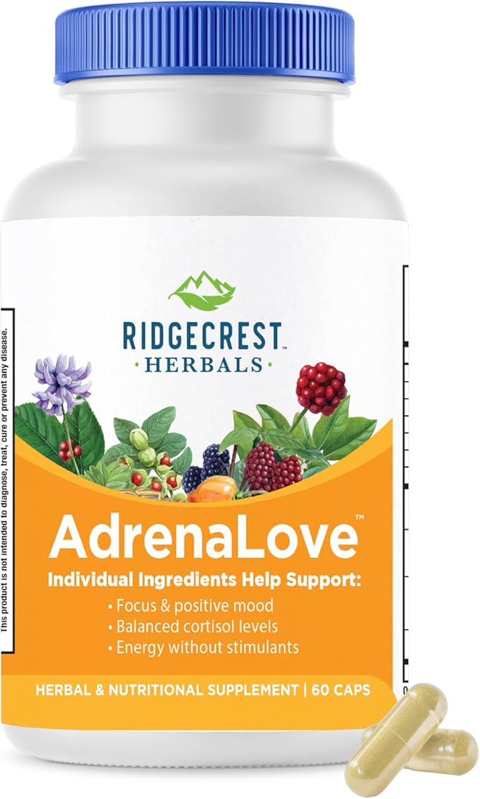 Ridgecrest Herbals AdrenaLove, Stress and Energy Support Supplement (60 Vegan Caps, 30 Serv)