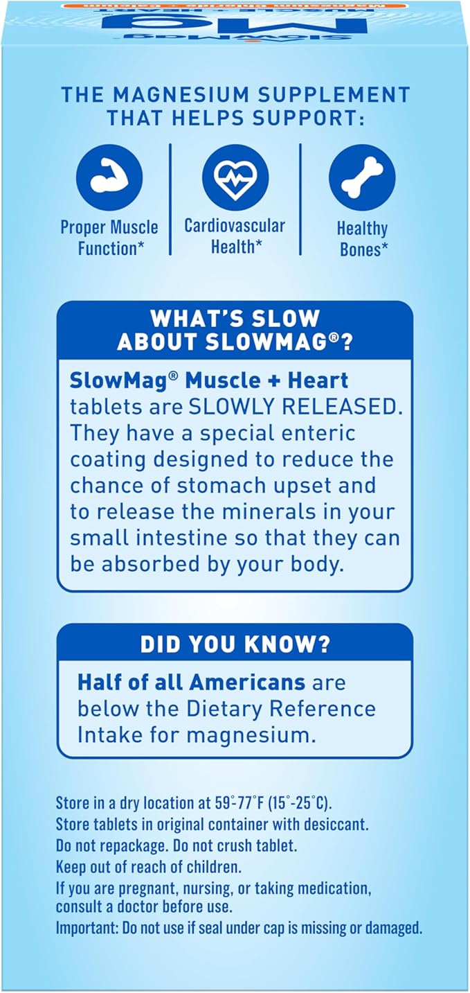 SlowMag Muscle & Heart Magnesium Chloride Supplement with Calcium, 120 Count, Supports Muscle Relaxation, Heart, Nerve & Bone Health, High Absorption