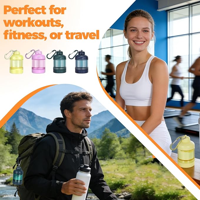 2 Pack Protein Powder Container to Go with Keychain & Keyring, Large Capacity, Clear, Leakproof, Ideal for workouts, fitness, or travel (Pink&Yellow)