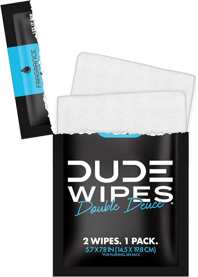 DUDE Wipes Double Deuce Unscented Travel Wipes - 2 Wipes per Pack (40 packs, 80 Count) - On-The-Go Adult Flushable Wipes for Sensitive Skin - Infused with Vitamin E and Aloe - Septic and Sewer Safe