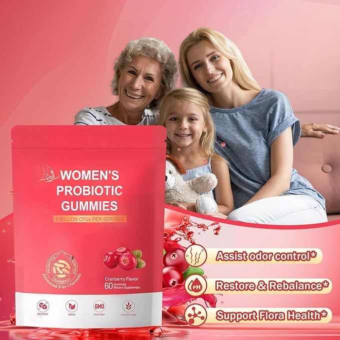 Vaginal Women Probiotic, Feminine Balance pH Gummies for Healthy Odor, Yeast Balance & Flora + Vitamin C for Immune Support -Cranberry Probiotics