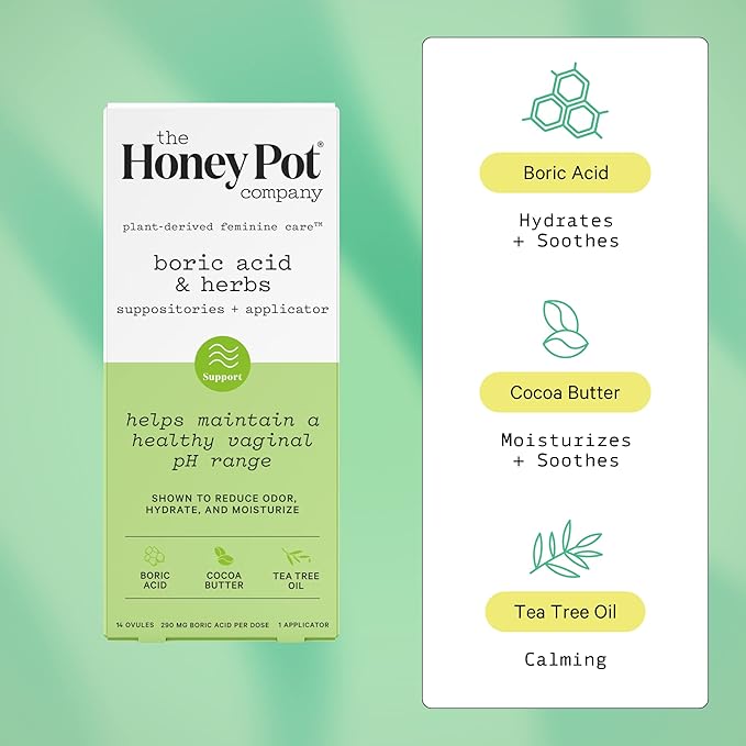 The Honey Pot Company - Suppositories & Sensitive Feminine Wash Bundle - Maintains & Balances Healthy Vaginal pH - Herbal Infused Natural Hygiene Wash for Sensitive Skin Types - Gynecologist Approved