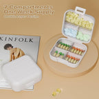 Small Travel Pill Box, Double Layer 7-Compartments Pill Organizer, 3.1" x 3.1" x 1.4" Portable Weekly Pill Case Container for Pocket, 7 Day Compact Medicine Holder for Vitamins, Fish Oils White