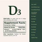 Nature's Bounty Vitamin D3 1000 IU Softgels, Immune Support, Promotes Healthy Bones, 1 Softgel per Day, Gluten Free, 350 Count