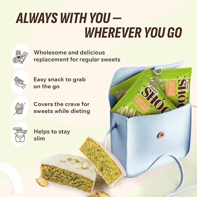 FitnesSHOCK Pistachio White Chocolate Protein Brownie – Low Sugar Dessert Snack (2g Total Sugar, No Added Sugar) – Healthy Snack – 10 Count
