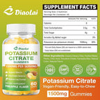 Potassium Citrate 1500mg Gummies - Potassium Supplement for Women & Men, Supports Leg Cramp Relief & Muscle Health, Vegan, Pineapple Flavor (120 Count)