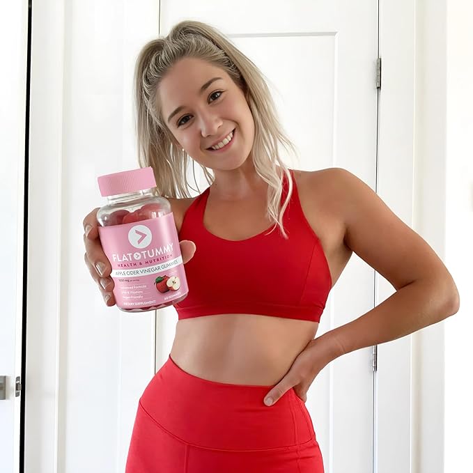 Flat Tummy Apple Cider Vinegar Gummies, 60 Count – ACV Gummies, Detox, Support Gut Health – Vegan-Friendly, Non-GMO - Beet and Pomegranate Superfood Powders, Vitamins B6, B9 & B12
