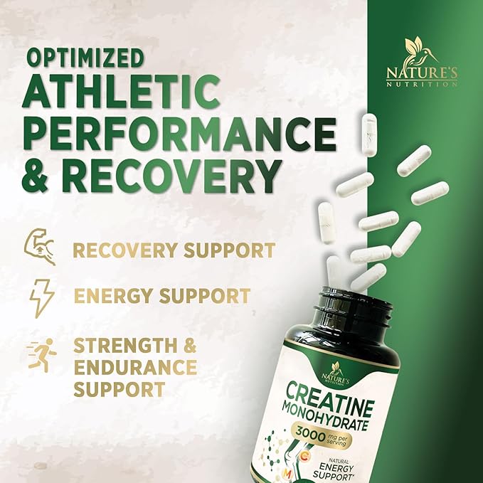 Creatine Monohydrate 3000mg Per Serving – Micronized Creatine Powder Capsules - Supports Lean Muscle, Strength, Energy, & Endurance - Nature's Supplement, Non-GMO, Bottled in USA - 120 Capsules