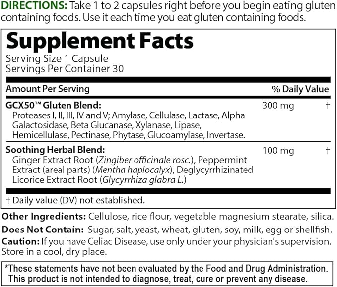 Healthy Digestives Gluten Cutter Enzyme Formula - Helps Improve Your Bodies Gluten Digestion and Assist in Breaking Down Wheat, Dairy and Other Grains - Capsules - 30 Servings