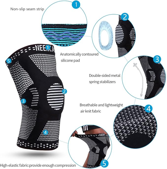 NEENCA Professional Knee Brace for Women/Men, Knee Support with Patella Pad & Side Stabilizers, Compression Knee Sleeve for Knee Joint Pain, Meniscus Tear, ACL, PCL, Runner, Workout