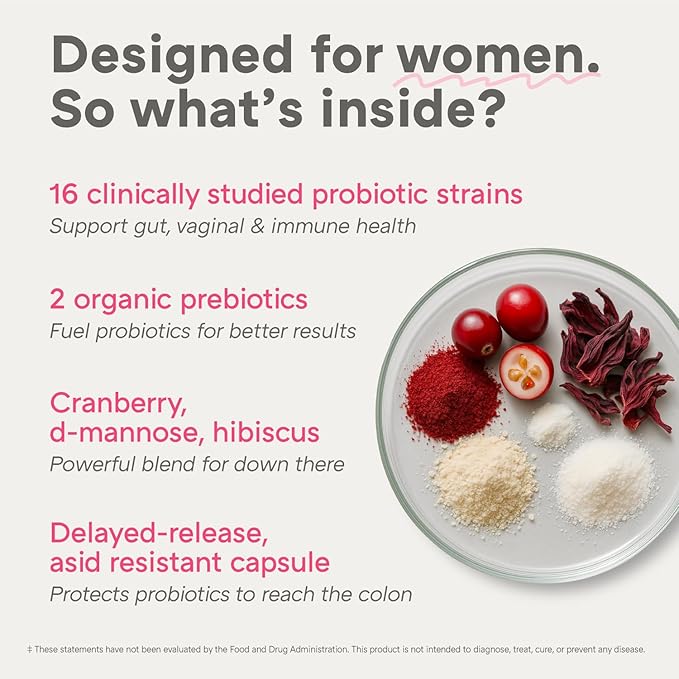 Complete Probiotics for Women - Vaginal, UT, Digestive & Immune Health - 60 Billion CFU, 16 Probiotic Strains, Prebiotics and Probiotics with Holy Basil - Once Daily, 30 Count