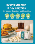 800mg Digestive Enzymes for Men and Women with Probiotics & Organic Prebiotics, 8 Key Enzymes, Protease, Amylase & Lipase for Bloating, Gas Relief, Non-GMO | 90 Capsules
