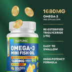 Built by Nature Omega 3 Mini Fish Oil – Re-esterified Triglyceride Form (rTG) – High Omega-3 1680mg, EPA and DHA - Small & Easier to Swallow – 90 Softgels