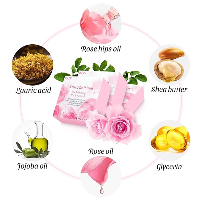 Yoni Soap Bars Vaginal Wash 3 PCS, 100% Natural Organic intimate soap for Women Ph Balance Yoni Wash Vaginial Deodorants Vaginal Care Soap with Foaming Net, Vagina Bar Feminine Wash 3.53 OZ