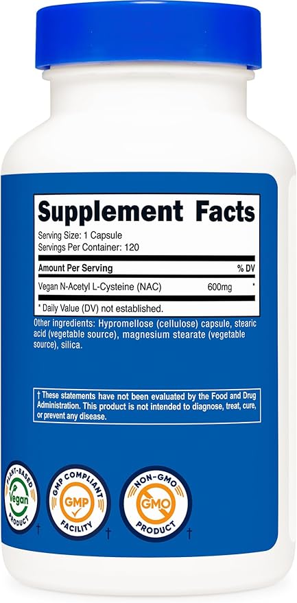Nutricost N-Acetyl L-Cysteine (NAC) 600mg, 120 Vegetarian Capsules - Non-GMO, Gluten Free, Vegetarian Caps (Pack of 2)