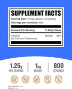 BulkSupplements.com Calcium Carbonate Powder - Calcium Carbonate Food Grade, High Absorption - Gluten Free, 1.25g per Serving, 1kg (2.2 lbs) (Pack of 1)